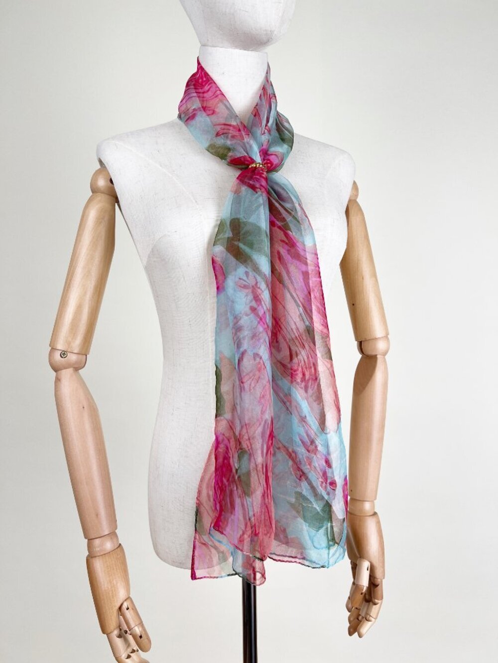 Vintage 90s Silk Sheer Chiffon Floral Scarf Romantic Feminine Dainty 1990's Y2K